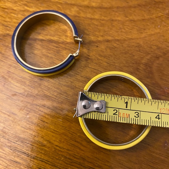 Gold W/Blue & Yellow Enamel 1.5" Hoop Earrings - Picture 6 of 6